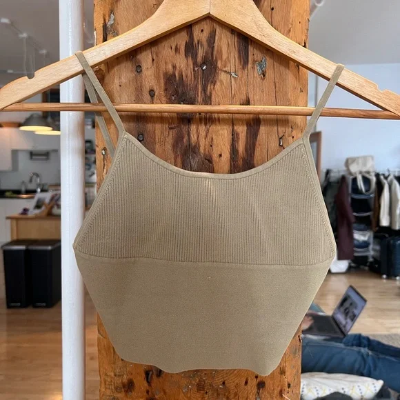 Women's Tan Ribbed Crop Top - Picture 1 of 4